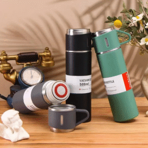 Kit Garrafa Térmica 500ML+ 3 Xícaras Aço Inoxidável Cinza - Imagem 9