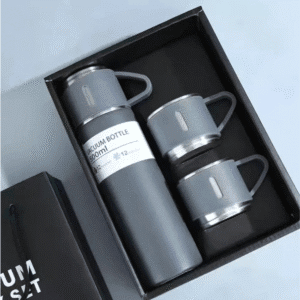 Kit Garrafa Térmica 500ML+ 3 Xícaras Aço Inoxidável Cinza - Imagem 5