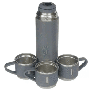 Kit Garrafa Térmica 500ML+ 3 Xícaras Aço Inoxidável Cinza - Imagem 10