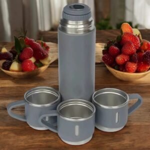 Kit Garrafa Térmica 500ML+ 3 Xícaras Aço Inoxidável Cinza - Imagem 7