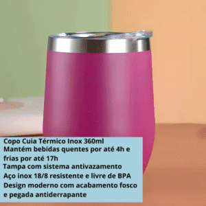 Copo Cuia Térmico Inox com Tampa Antivazamento 360ML Roxo - Imagem 2