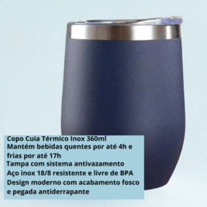 Copo Cuia Térmico Inox com Tampa Antivazamento 360ML Azul M - Imagem 2