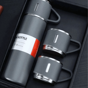 Kit Garrafa Térmica 500ML+ 3 Xícaras Aço Inoxidável Cinza - Imagem 6