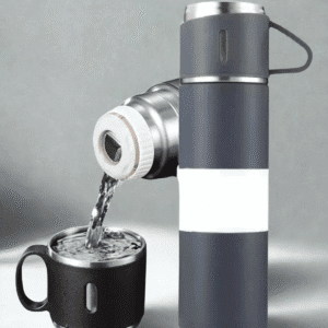 Kit Garrafa Térmica 500ML+ 3 Xícaras Aço Inoxidável Cinza - Imagem 3