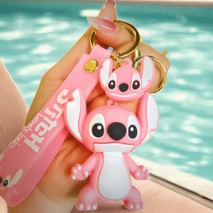 Chaveiro Pingente Stitch Angel 3D Premium Grande Emborrachado Rosa - Imagem 3